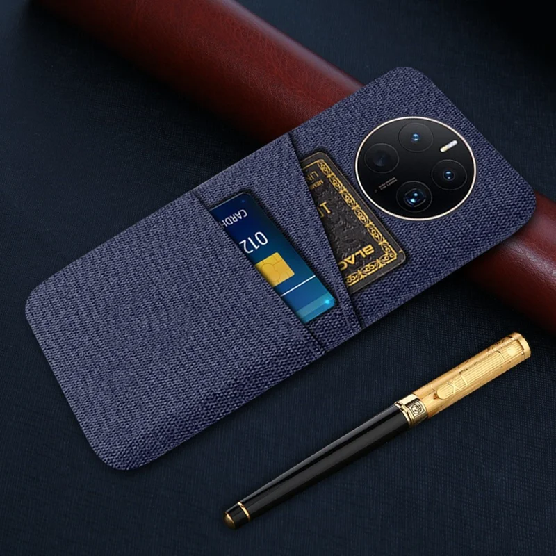For Huawei Mate 50 Pro 4G Cloth Texture Anti-scratch Phone Case Dual Card Slots Design Protective Back Cover - Blue