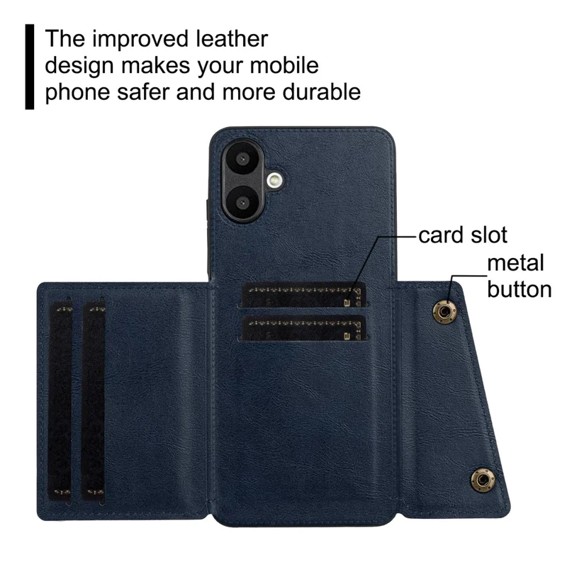 Para Samsung Galaxy A06 Ranuras de la Tarjeta de Caja de Cuero de Kickstand+tpu Teléfono - Azul
