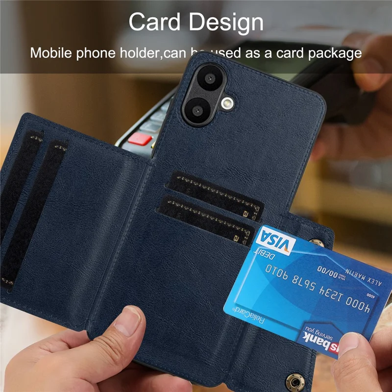 Para Samsung Galaxy A06 Ranuras de la Tarjeta de Caja de Cuero de Kickstand+tpu Teléfono - Azul