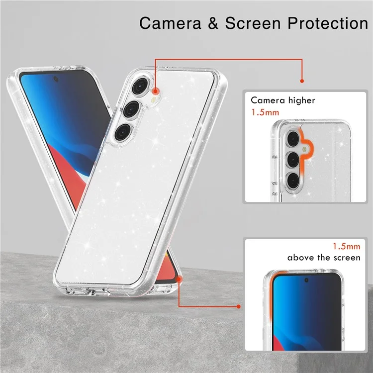 Para el caso de Samsung Galaxy S24 FE TPU+PC Glitter Transparent Phone Cover - Sparkly Glitter White