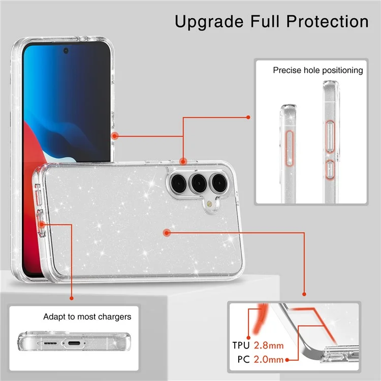 Para el caso de Samsung Galaxy S24 FE TPU+PC Glitter Transparent Phone Cover - Sparkly Glitter White