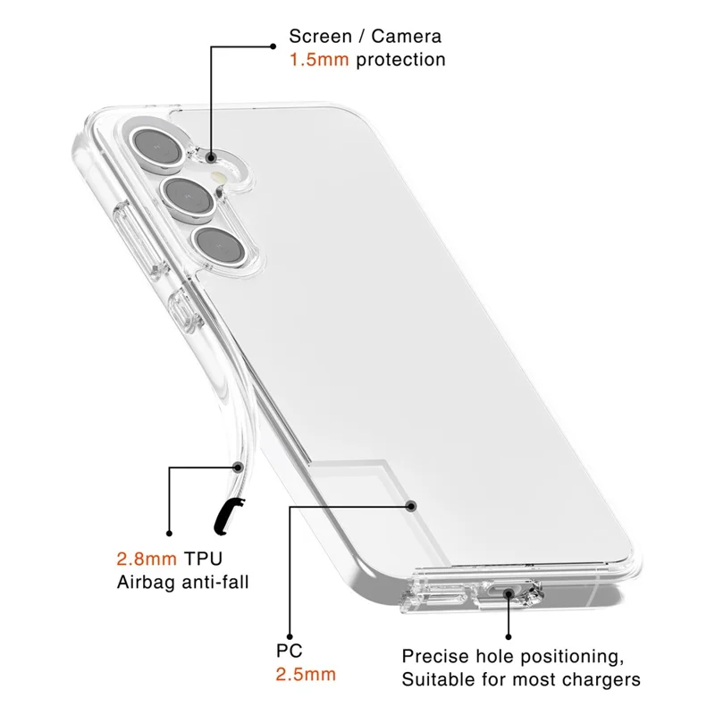 For Samsung Galaxy S24 FE Case PC + TPU Shockproof Clear Phone Cover - Transparent White