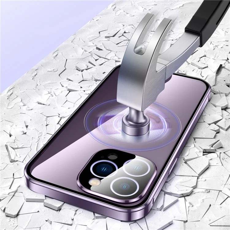 Per iPhone 16 Pro Case Magnetic Adsorption Double Sides Tempered Glass+Metal Phone Cover with Buckle - Viola