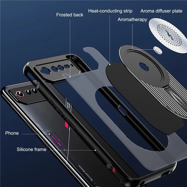 Para el Teléfono Asus Rog 6 5G / Teléfono 6 Pro 5G / Teléfono 6D 5G Case Magnética Disipación de Calor de Calor - Negro