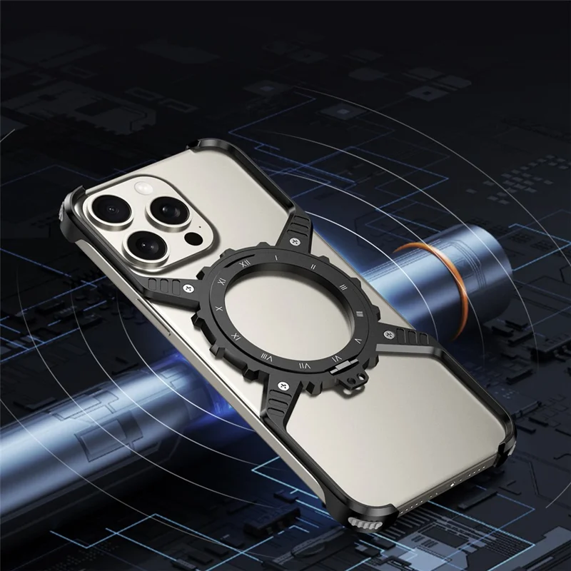 For iPhone 15 Pro Max  /  14 Pro Max  /  13 Pro Max Case Magnetic Kickstand Aluminum Alloy+PC Bumper Phone Cover Heat Dissipation - Desert Gold