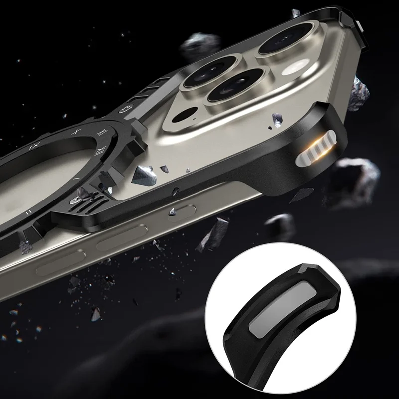 For iPhone 15 Pro Max  /  14 Pro Max  /  13 Pro Max Case Magnetic Kickstand Aluminum Alloy+PC Bumper Phone Cover Heat Dissipation - Desert Gold