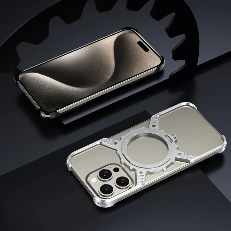 For iPhone 15 Pro Max  /  14 Pro Max  /  13 Pro Max Case Magnetic Kickstand Aluminum Alloy+PC Bumper Phone Cover Heat Dissipation - Desert Gold