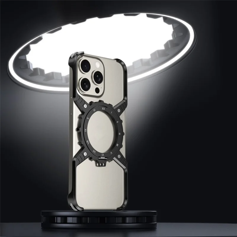 For iPhone 15 Pro Max  /  14 Pro Max  /  13 Pro Max Case Magnetic Kickstand Aluminum Alloy+PC Bumper Phone Cover Heat Dissipation - Desert Gold