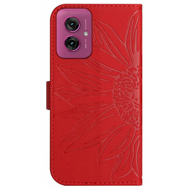 HT04 Pour Motorola Moto G55 5G Étui de Tournesol Imprimer en Cuir Portefeuille Couvercle de Téléphone Avec Bracelet de Poignet - Rouge