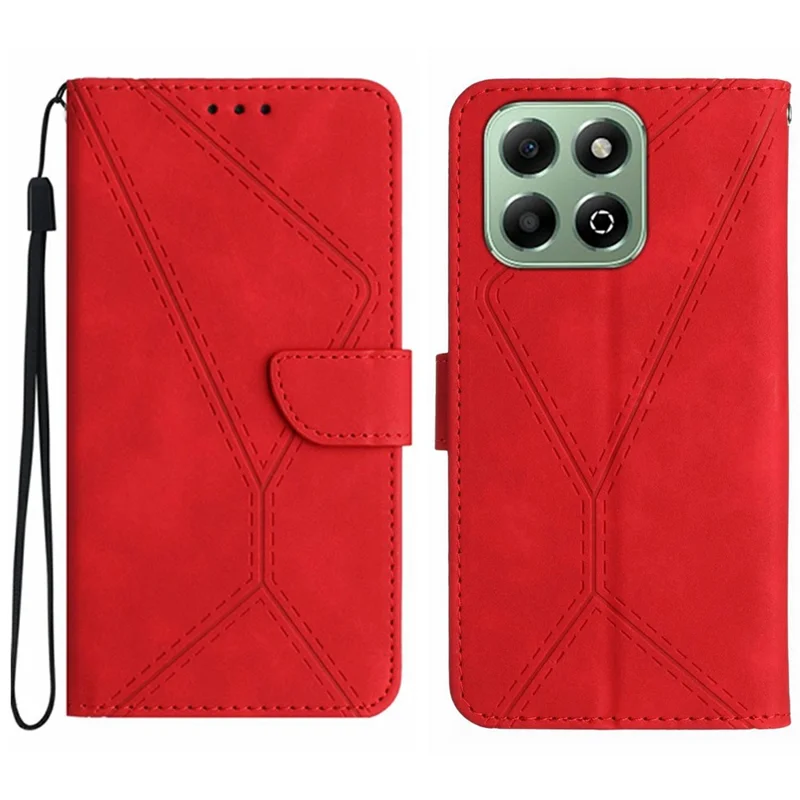 Étui de téléphone portable HT05 For Honor X7c 4G / 200 Smart 5G en cuir PU à lignes tactiles - Rouge