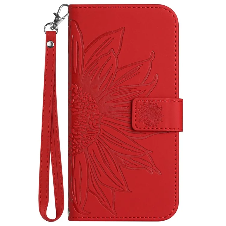 HT04 Pour Honor 200 Smart 5G Boîtier Sunflower Imprint en Cuir Portefeuille Couvercle de Téléphone Avec Bracelet de Poignet - Rouge