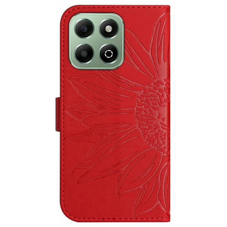 HT04 Pour Honor 200 Smart 5G Boîtier Sunflower Imprint en Cuir Portefeuille Couvercle de Téléphone Avec Bracelet de Poignet - Rouge