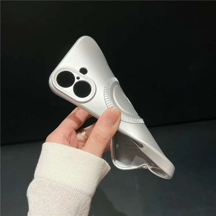 Para Iphone 16 Case Compatível Com MagSafe Anti-Drop Soft TPU Phone Shell - Cinza