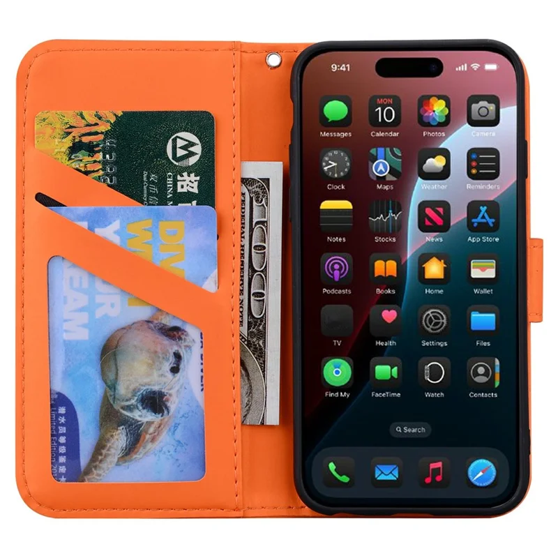 Pour Iphone 16 Plus Cassette de Caricature de Dessin Animé Couverture de Téléphone en Cuir - Orange