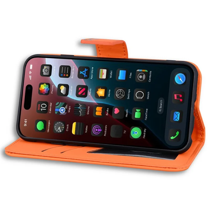 Pour Iphone 16 Plus Cassette de Caricature de Dessin Animé Couverture de Téléphone en Cuir - Orange
