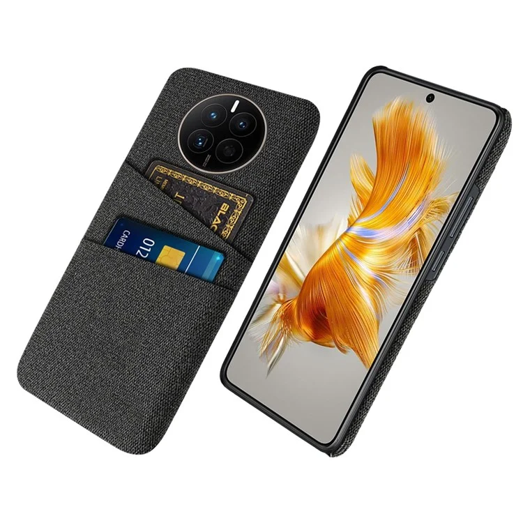 Pour Huawei Mate 50 4G Texture de Tissu Téléphone Anti-drop Case Dual Card Slots Design PC Couverture de PC - le Noir