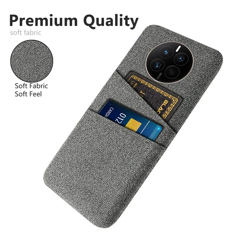 For Huawei Mate 50 4G Cloth Texture Phone Anti-drop Case Dual Card Slots Design PC Protective Cover - Grey