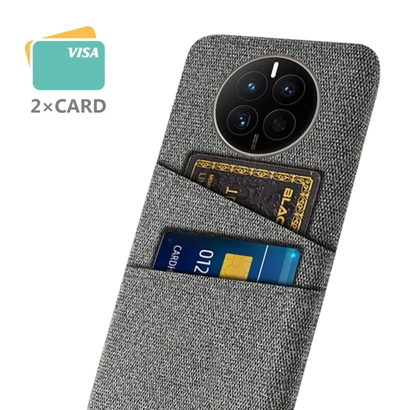 For Huawei Mate 50 4G Cloth Texture Phone Anti-drop Case Dual Card Slots Design PC Protective Cover - Grey
