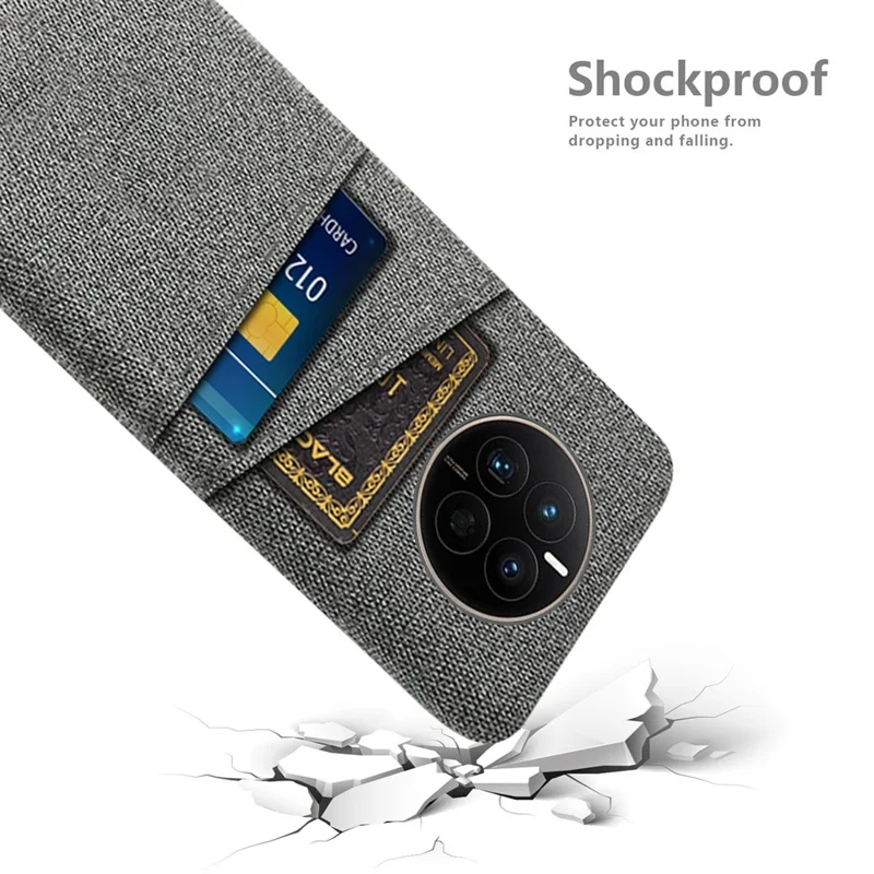 For Huawei Mate 50 4G Cloth Texture Phone Anti-drop Case Dual Card Slots Design PC Protective Cover - Grey