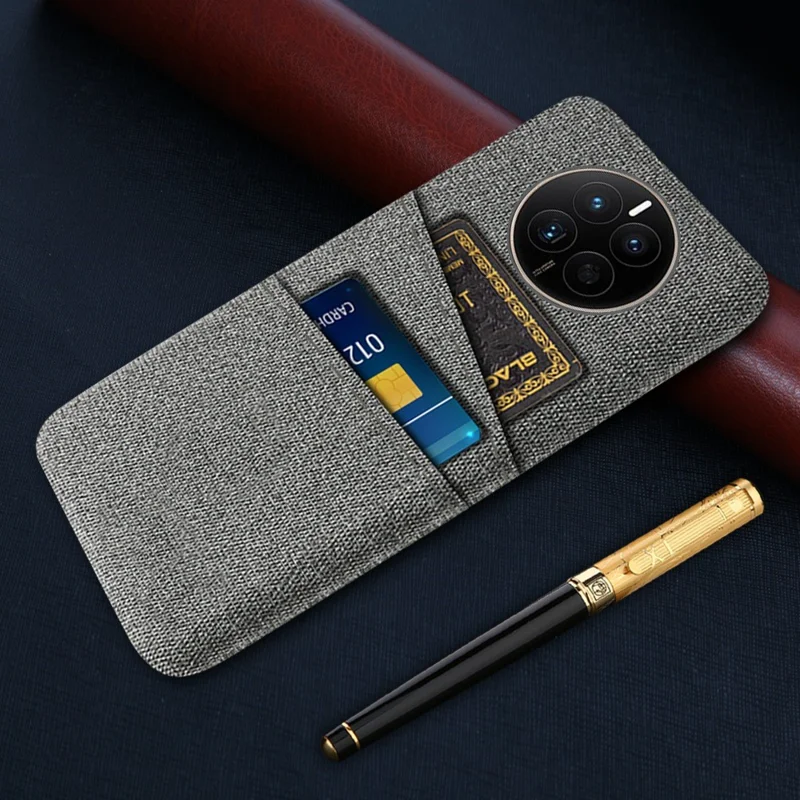 For Huawei Mate 50 4G Cloth Texture Phone Anti-drop Case Dual Card Slots Design PC Protective Cover - Grey