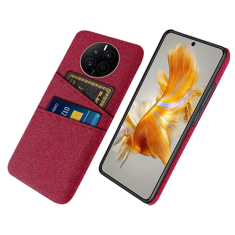 For Huawei Mate 50 4G Cloth Texture Phone Anti-drop Case Dual Card Slots Design PC Protective Cover - Red