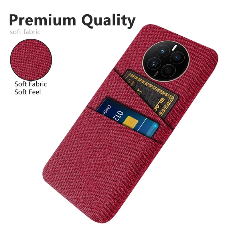 For Huawei Mate 50 4G Cloth Texture Phone Anti-drop Case Dual Card Slots Design PC Protective Cover - Red