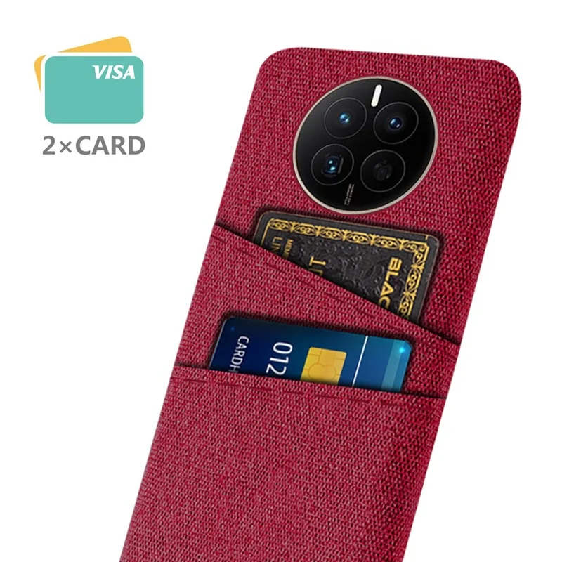 For Huawei Mate 50 4G Cloth Texture Phone Anti-drop Case Dual Card Slots Design PC Protective Cover - Red