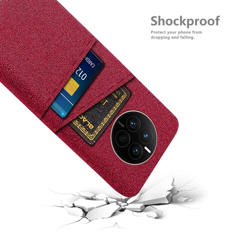 For Huawei Mate 50 4G Cloth Texture Phone Anti-drop Case Dual Card Slots Design PC Protective Cover - Red