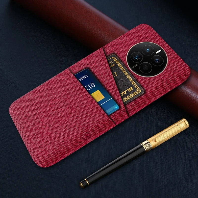 For Huawei Mate 50 4G Cloth Texture Phone Anti-drop Case Dual Card Slots Design PC Protective Cover - Red
