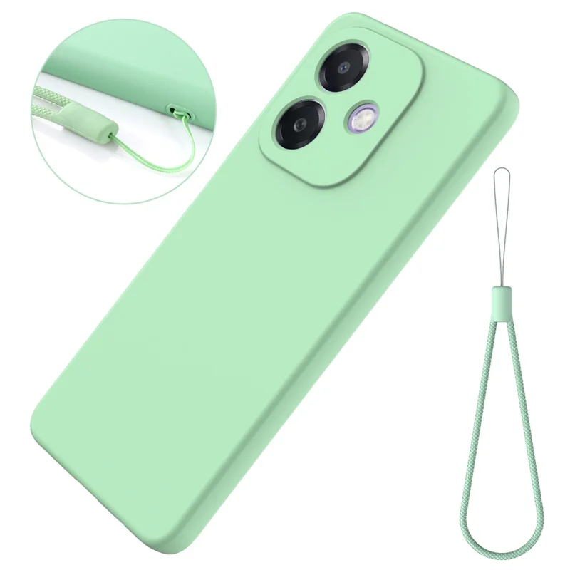 For Oppo A3x 5G / A40 4G Case Liquid Silicone Anti-Scratch Phone Cover with Hand Strap - Green