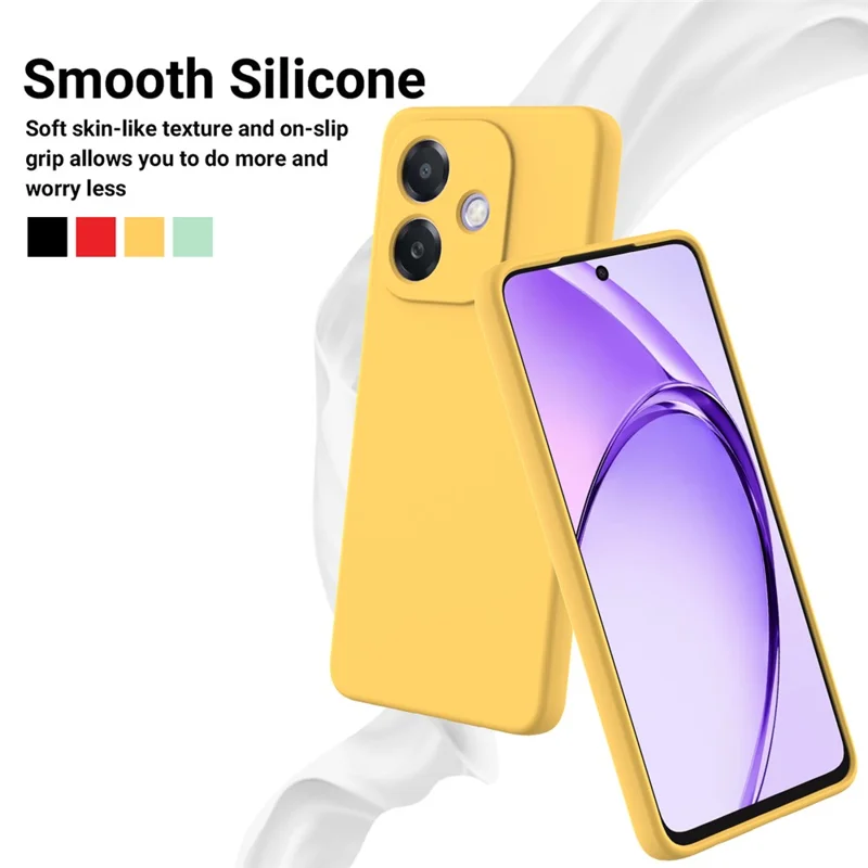 For Oppo A3x 5G / A40 4G Case Liquid Silicone Anti-Scratch Phone Cover with Hand Strap - Yellow