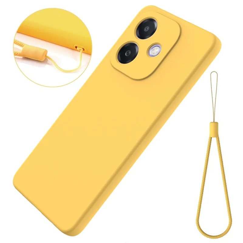 For Oppo A3x 5G / A40 4G Case Liquid Silicone Anti-Scratch Phone Cover with Hand Strap - Yellow