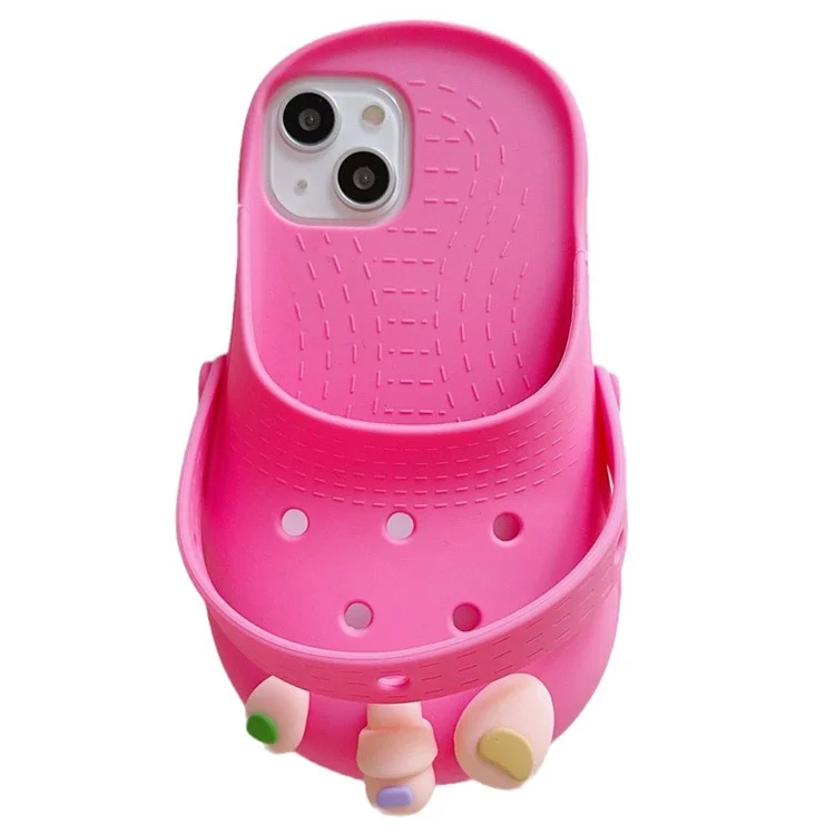 For iPhone 15 Case Cute Sandal-Shaped Design Silicone Phone Cover - Rose