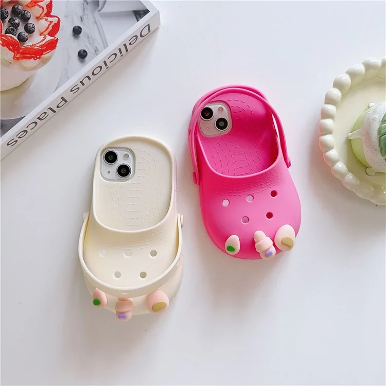 For iPhone 15 Case Cute Sandal-shaped Design Silicone Phone Cover - White