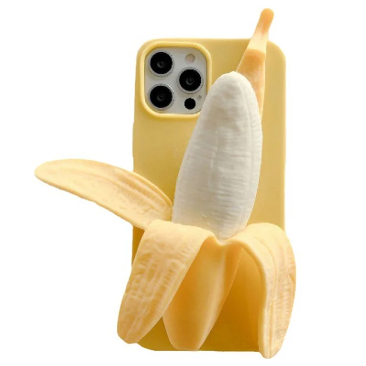 Per iPhone 15 Pro Case 3D Banana Decor Stress Relief Silicone Protective Cover