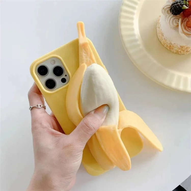 Per iPhone 15 Pro Case 3D Banana Decor Stress Relief Silicone Protective Cover