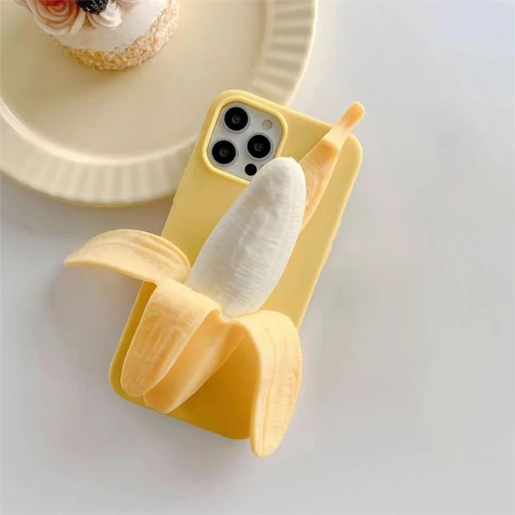 Per iPhone 15 Pro Case 3D Banana Decor Stress Relief Silicone Protective Cover