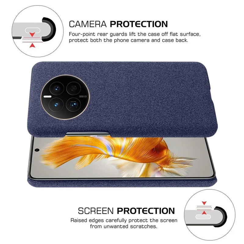 For Huawei Mate 50 4G Shockproof Case Solid Color Hard PC+Cloth Anti-Scratch Protective Cover - Blue