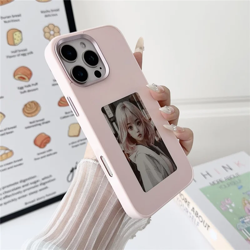For iPhone 16 Pro Max E Ink Phone Cover 4-Color Display Pattern Customized Case - Pink