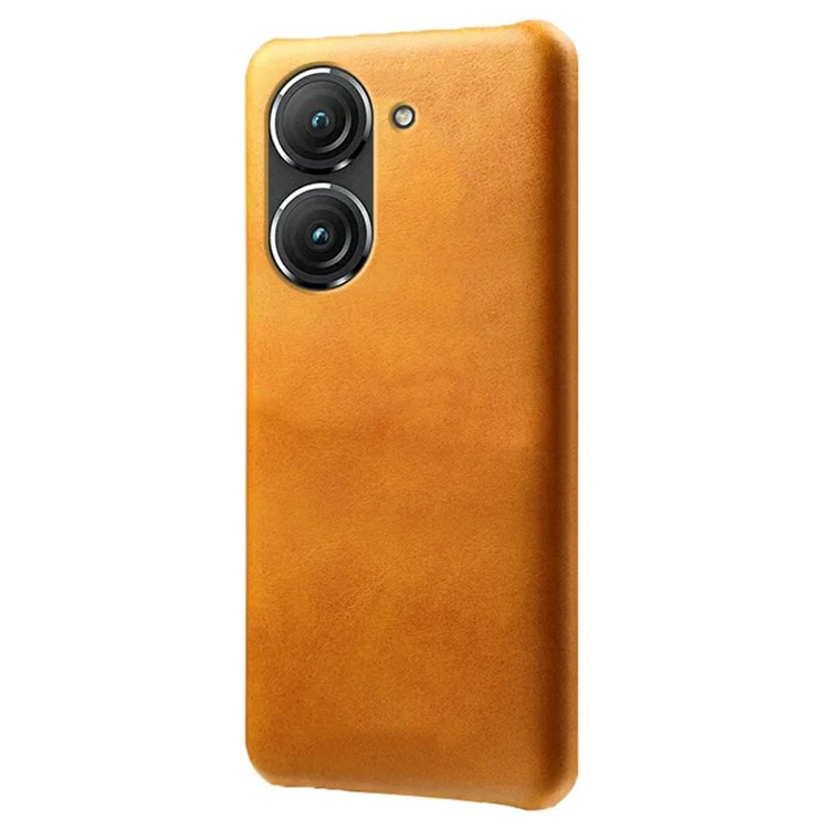 Pour Asus Zenfone 9 5G Texture de Mollet PU Couvrette de Téléphone de Protection Contre Les Chocs en Cuir en Cuir PU Revêtu - Orange