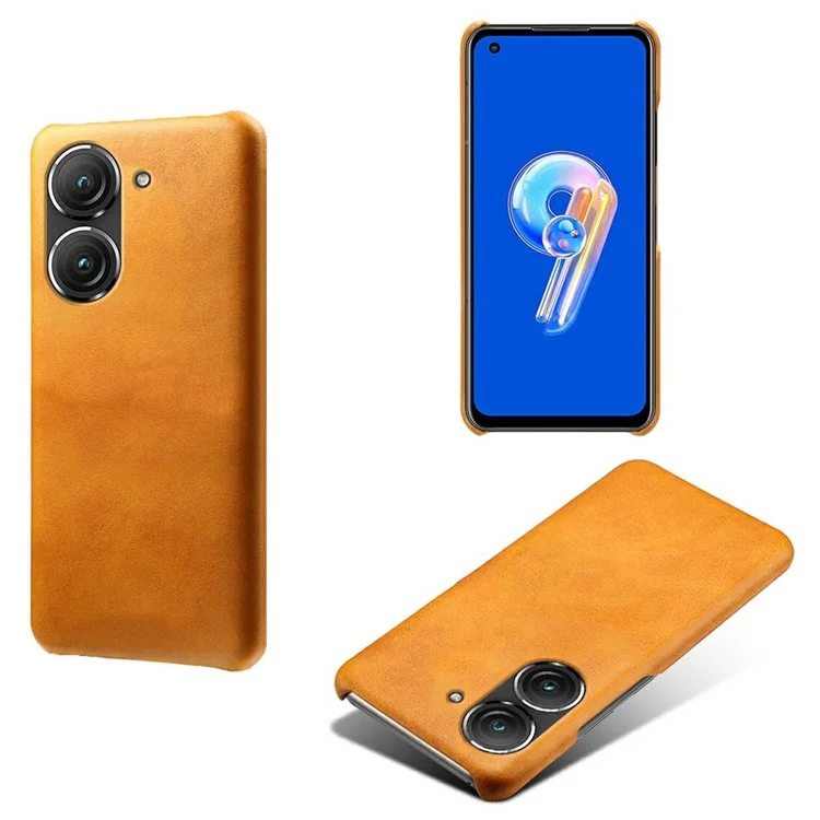 Pour Asus Zenfone 9 5G Texture de Mollet PU Couvrette de Téléphone de Protection Contre Les Chocs en Cuir en Cuir PU Revêtu - Orange