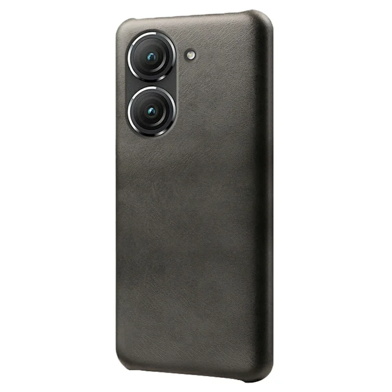For Asus Zenfone 9 5G Calf Texture PU Leather Coated Hard PC Case Shockproof Protective Phone Cover - Black