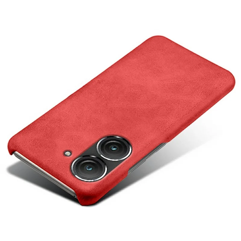 For Asus Zenfone 9 5G Calf Texture PU Leather Coated Hard PC Case Shockproof Protective Phone Cover - Red