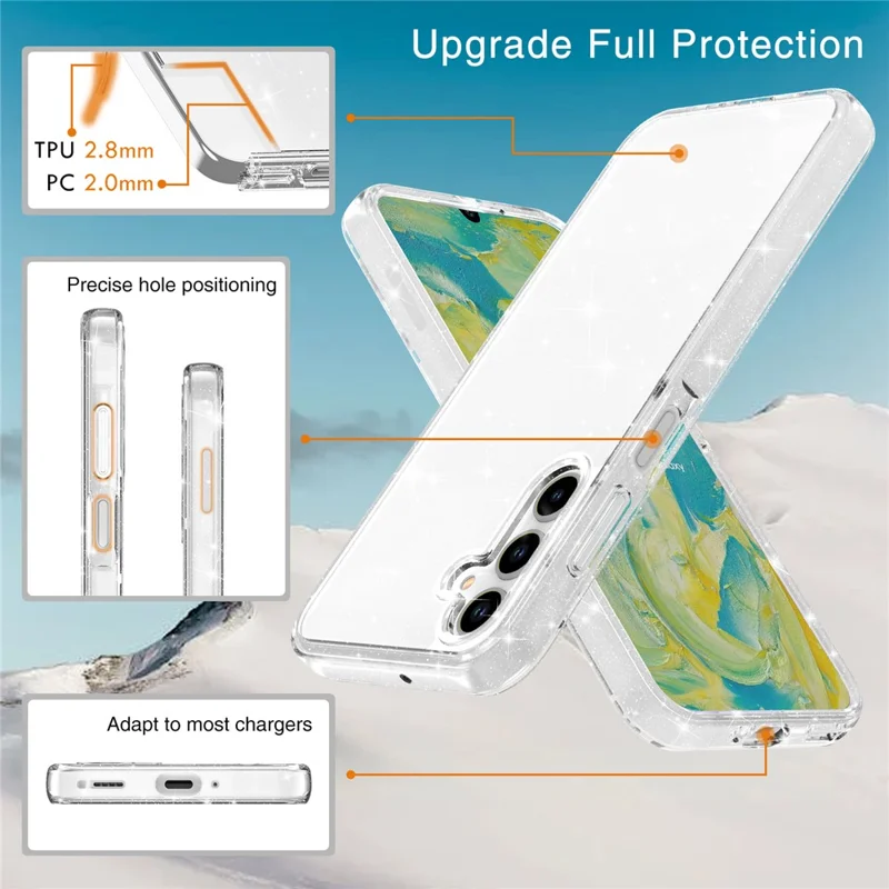 For Samsung Galaxy A16 5G / A16 4G Case TPU+PC Glitter Transparent Phone Cover - Sparkly Glitter White