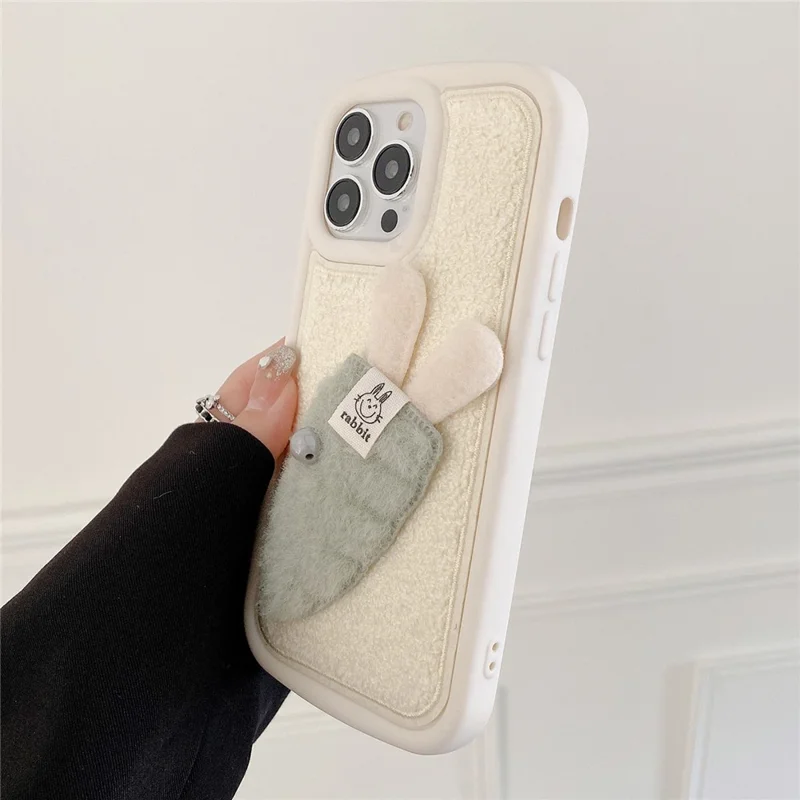 Für Das Iphone 15 Pro Case Warm Warm Plüsch Karotte Weiches Silikon -telefonabdeckung - Grün
