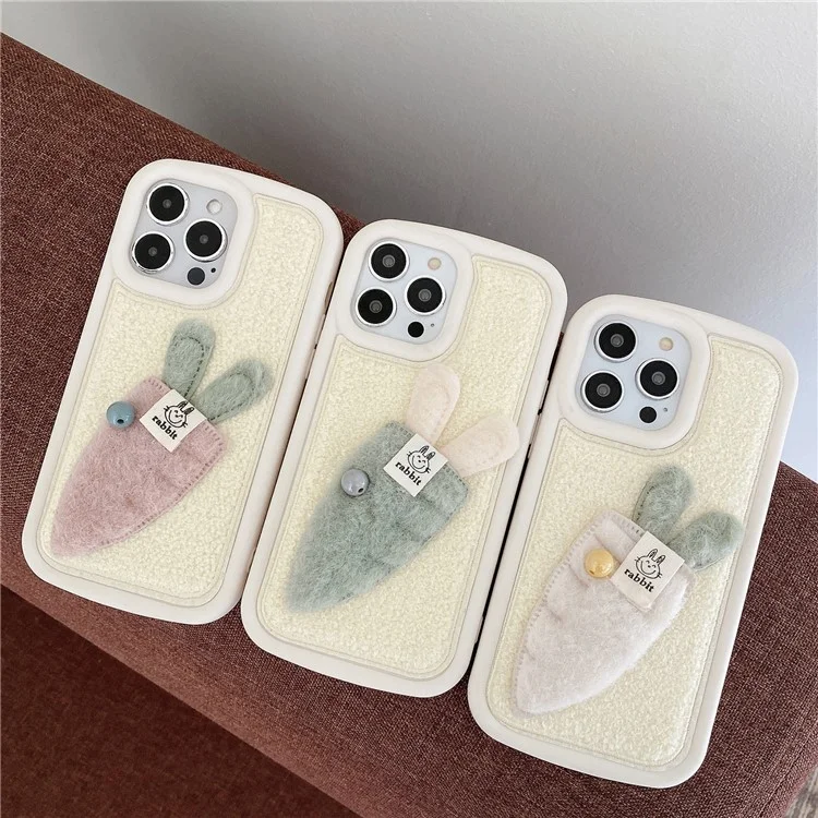 Para Iphone 15 Pro Max Case Warm Plush Zanahoria Soft Silicone Cover - Verde