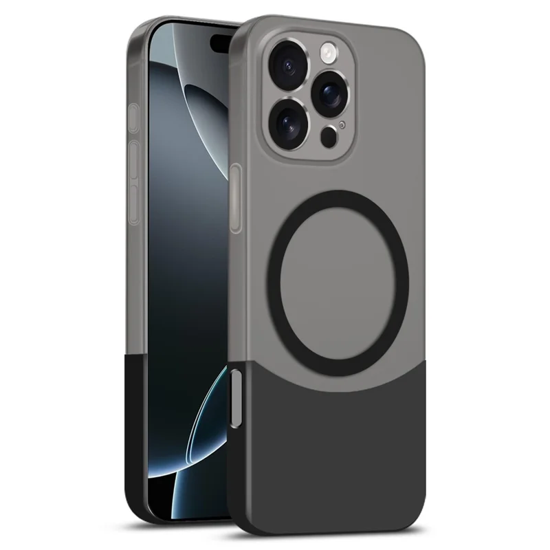 For iPhone 16 Pro Case Compatible with MagSafe Splicing Color Drop-Proof PC Phone Cover - Black