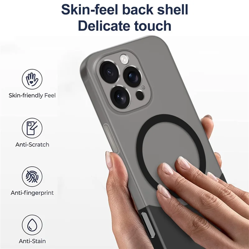 For iPhone 16 Pro Case Compatible with MagSafe Splicing Color Drop-Proof PC Phone Cover - Black