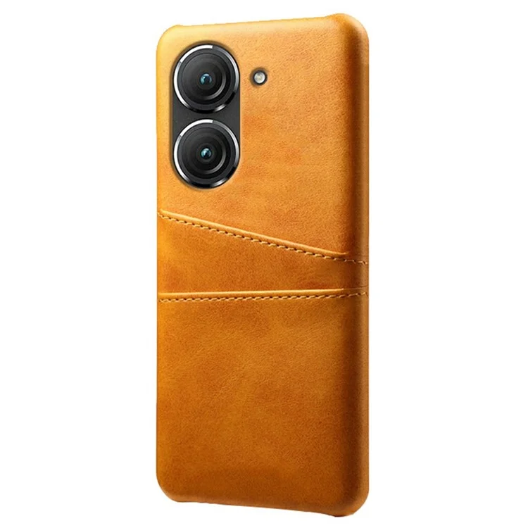 Para Asus Zenfone 9 5G Diseño de Ranuras Dual Card Slim Phone Case Cuero PU Revestido Duro PC Caja Trasera a Prueba de Golpes - Naranja
