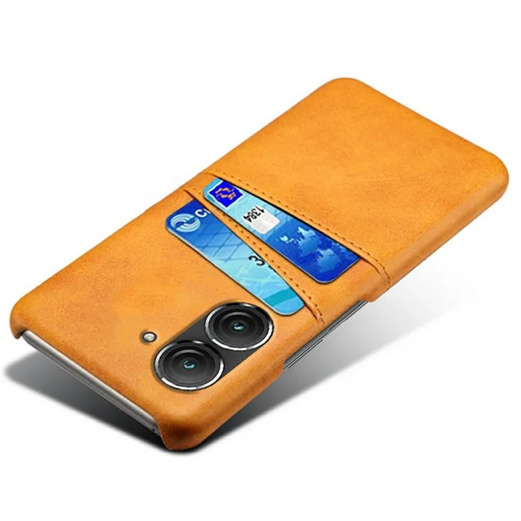 Para Asus Zenfone 9 5G Diseño de Ranuras Dual Card Slim Phone Case Cuero PU Revestido Duro PC Caja Trasera a Prueba de Golpes - Naranja